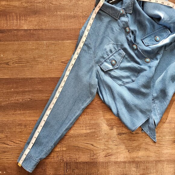 The Kooples Lyocell Western Turquoise Button Down Shirt, 2 (XS), Blue - Picture 6 of 11